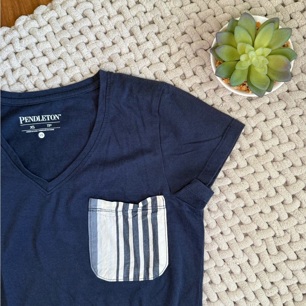 Pendleton | Women’s Striped Pocket Navy Blue Tee | X-Small